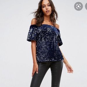 ASOS Off Shoulder Top in Velvet Sequin Sz 4